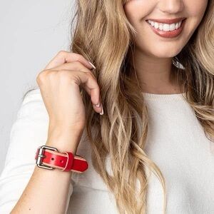 NEW Red Leather Women's Buckle Bracelet
